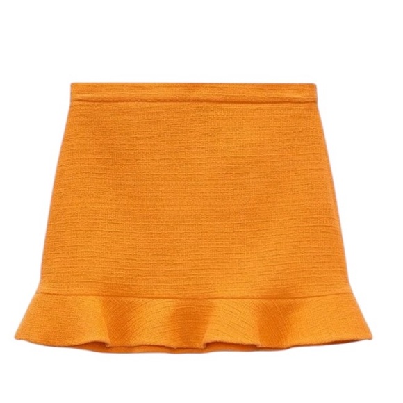 Zara Orange Textured Tweed Ruffle Mini Skirt - S - Picture 3 of 14